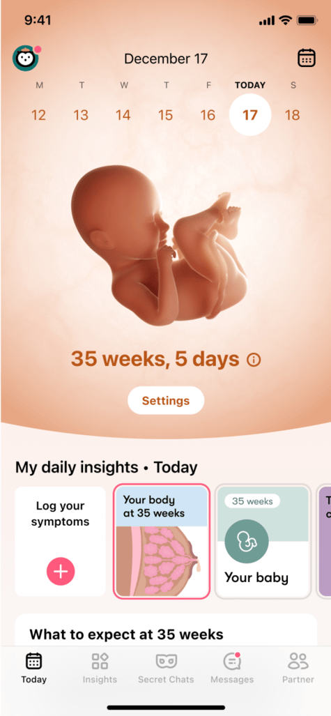 follow pregnancy title Screenshot of Flo app home screen in pregnancy mode