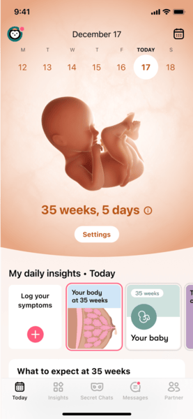 follow pregnancy title Screenshot of Flo app home screen in pregnancy mode